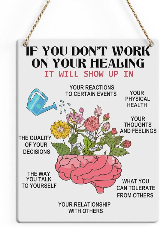 Healing Brain Mindfulness Posters Mental Health Awareness Psychologist Gift Wood Decor Sign Positive Affirmations Wall Decor for Consultation Room Therapy Office Bedroom Living Room