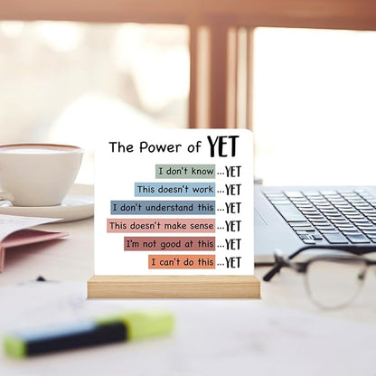 Mental Health Desk Decor, Motivational Growth Mindset Desk Signs the Power of Yet Acrylic Plaque Sign Therapy Office Classroom Decoration 4 x 4 Inches