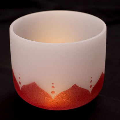 Leize Quartz Crystal Singing Bowl C Note 432 hz Root Chakra Red Lotus Design 12" Wide with Suede Striker