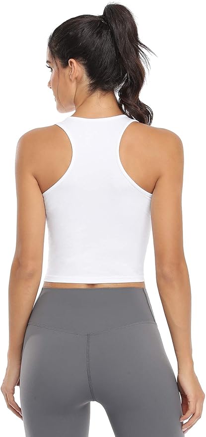 Porvike Sports Crop Tank Tops for Women Cropped Workout Tops Racerback Running Yoga Tanks Cotton Sleeveless Gym Shirts 3 Pack