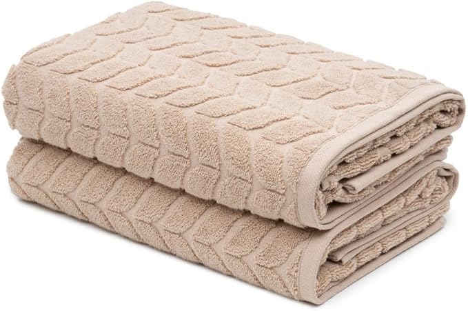 BAGNO MILANO Turkish Bath Towels, Soft Plush Jacquard Luxury Bath Towels, Quick Dry Towel Set (Latte, 2 pcs Bath Towel Set)