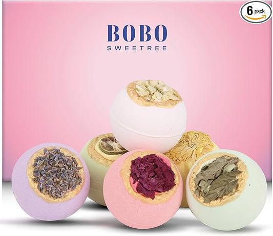 Bath Bombs for Women, Gift Set of 6 Fizzies Luxury Large Size with Real Flowers and Natural Organic Essential Oil, Self Care Gifts for Women, Mon, Daughter, Girlfriend, Kids,Pack of 6 (Multiple)