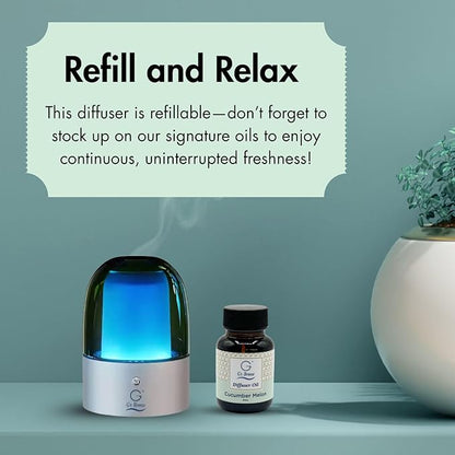 G's Breeze Smart Aroma Diffuser with 60ml Cucumber Melon Scent Refill – Bluetooth & Wi-Fi App Control - LED Lighting & Adjustable Intensity - Long-Lasting Fruity Floral Fragrance for Home or Office