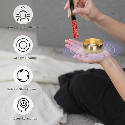 Tibetan Singing Bowl Set - 3" Portable Handcrafted Meditation Sound Bowl for Yoga, Mindfulness, Chakra Healing, Stress Relief, Complete Kit with Cushion & Mallet | Spiritual Gifts for Beginners 3 Inch