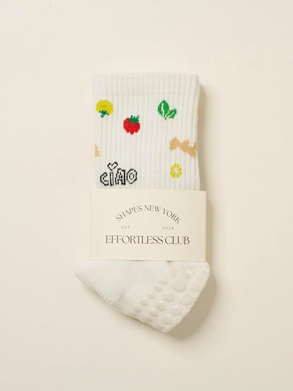 Crew Half Calf Grip Socks, Cutest Fruits Pilates Socks, Ruffle socks, Non-Slip, Barre Yoga Fitness