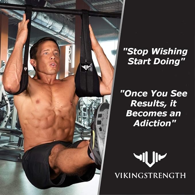 Vikingstrength AB straps - Premium Padded Home Gym Exerciser Ab Slings pair for pull up bar - Hanging Leg Raiser Fitness for six pack - Workout Equipment for Men & Women + Bonus Bag