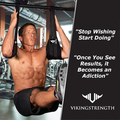 Vikingstrength AB straps - Premium Padded Home Gym Exerciser Ab Slings pair for pull up bar - Hanging Leg Raiser Fitness for six pack - Workout Equipment for Men & Women + Bonus Bag