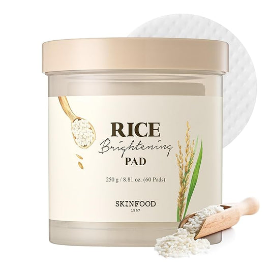 SKINFOOD Rice Daily Toner Pad, Korean Skincare Face Toner with 100% Cotton Pads for Glow Glass Skin, Natural Rice Water Milk, Hydrating, Exfoliating, Glowing, Vegan, 8.81 oz (60 Pads)