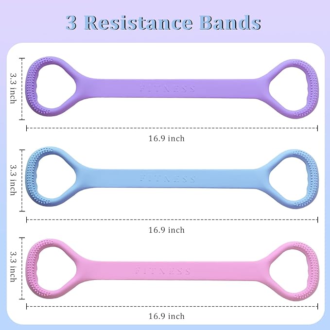 3 Pcs Figure 8 Resistance Bands Set, Arm Workout Bands Home Gym Equipment, Exercise Bands for Physical Therapy, Pilates Stretch Bands Fitness Bands, Elastic Band for Back HIPS Leg Shoulder