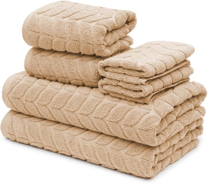 BAGNO MILANO Turkish Bath Towels, Soft Plush Jacquard Luxury Bath Towels, Quick Dry Towel Set (Sand Beige, 4 Pcs Hand Towel Set)