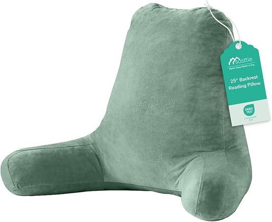 Sasttie 25-inch Reading Pillows for Sitting in Bed Adult, Jumbo Velvet Back Pillow Bed Sitting Up, XL High Back-Rest Support Cushion for Sit Up on Couch & Floor, Oeko-Tex Certified, Green