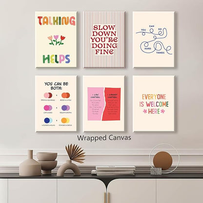 6pcs Mental Health Canvas Wall Art, You Can Do Hard Things Positive Affirmations Poster, Everyone Is Welcome Here Encouraging Print, Circle of Control Therapy Office Wall Decor 16x24in Unframed