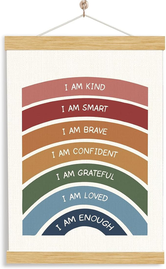 YGSDZY Rainbow Affirmations Wall Art, Wood Poster Hanger, Boho Classroom Decor, Inspirational Decor, Nursery Sun Print, Mental Health Posters, Therapy Wall Art, School Psychology