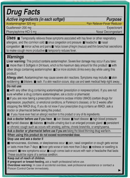 AXIV Sinus Severe + Mucus Relief, Non-Drowsy, Loosens Mucus, Maximum Strength Relief of Pain, Pressure, Congestion, & Headache Ease, 24 Softgels.