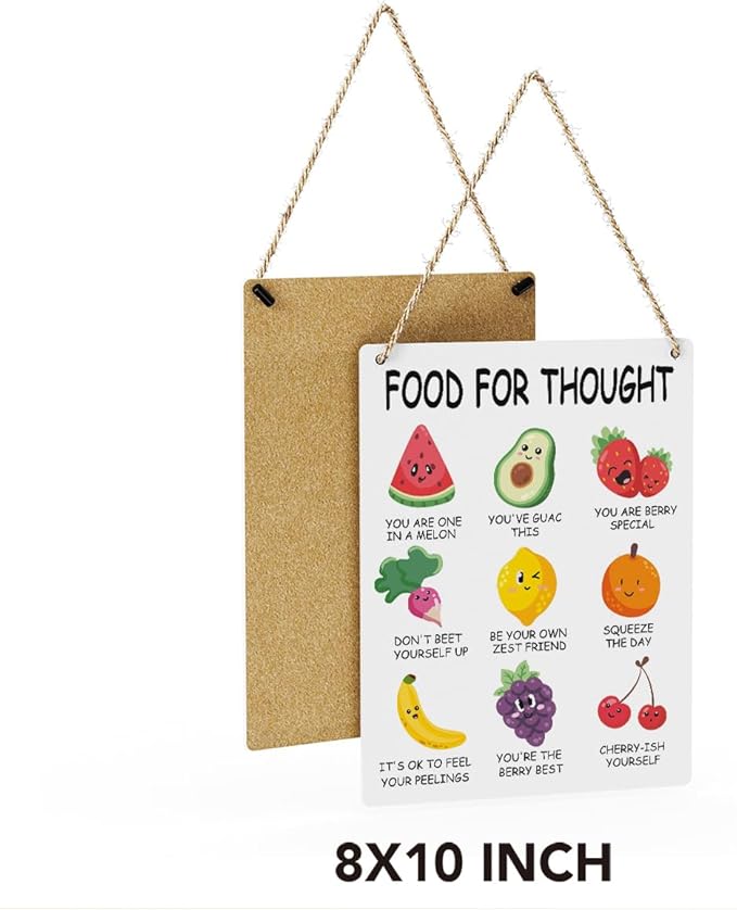 Rustic Food For Thought Mental Health Awareness Therapy Counselling Office Posters Psychologist Gift Wood Decor Sign Positive Affirmations Wall Decor for Consultation Room Bedroom Dining Room