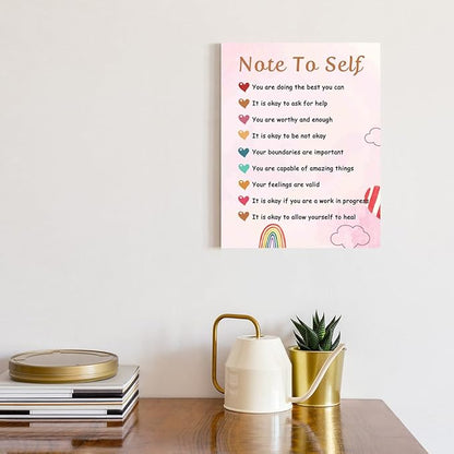 Positive Affirmations Wall Decor,Note To Self Canvas Wall Art,Psychology Canvas Framed Wall Art Painting Ready to Hang for Kids Classroom Nursery Therapist Office Wall Decor (12 x 15 Inch)