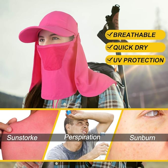 Foldable Sun Cap, Fishing Hats, UPF 50+ Protection Caps with Face Mask Neck Flap