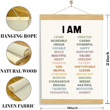 YGSDZY Daily Affirmations Poster, Wood Poster Hanger, Positive Affirmations, Mental Health Posters, Motivational Wall Art, Educational Wall Art, Mental Health Posters, Therapy Wall Art