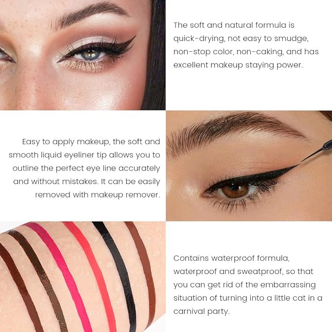 evpct 2Pcs Dark Brown Coffee Liquid Eyeliner Set Waterproof Brown Colored Eye Liners for Women Stamps Shapes for Eyes delineadores de colores para ojos delineador de ojos