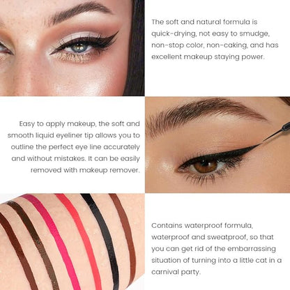 evpct 2Pcs Dark Brown Coffee Liquid Eyeliner Set Waterproof Brown Colored Eye Liners for Women Stamps Shapes for Eyes delineadores de colores para ojos delineador de ojos