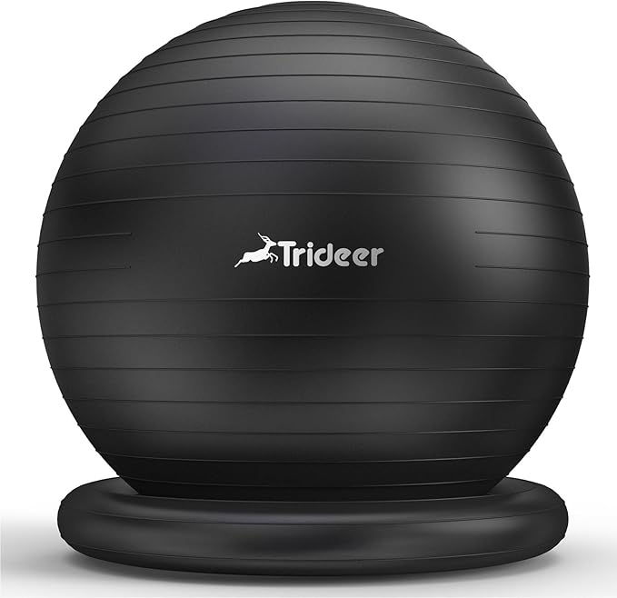 Trideer Exercise Yoga Ball Chair with Base for Home Office Desk, Stability & Fitness Ball Seat to Relieve Back Pain, Home Gym Workout for Abs, Pregnancy Ball with Pump