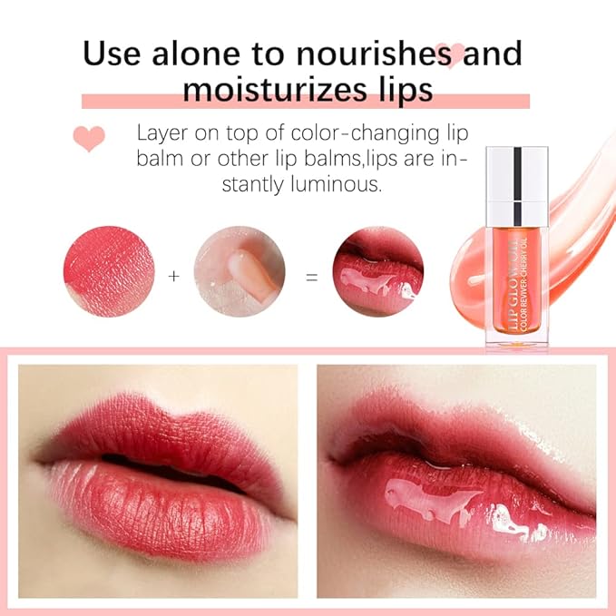 Hydrating Lip Glow Oil, Lip Oil Gloss Transparent Toot Tinted Nourishing Long Lasting Repairing Lightening Lip Lines (CLEAR) 0.2 OZ
