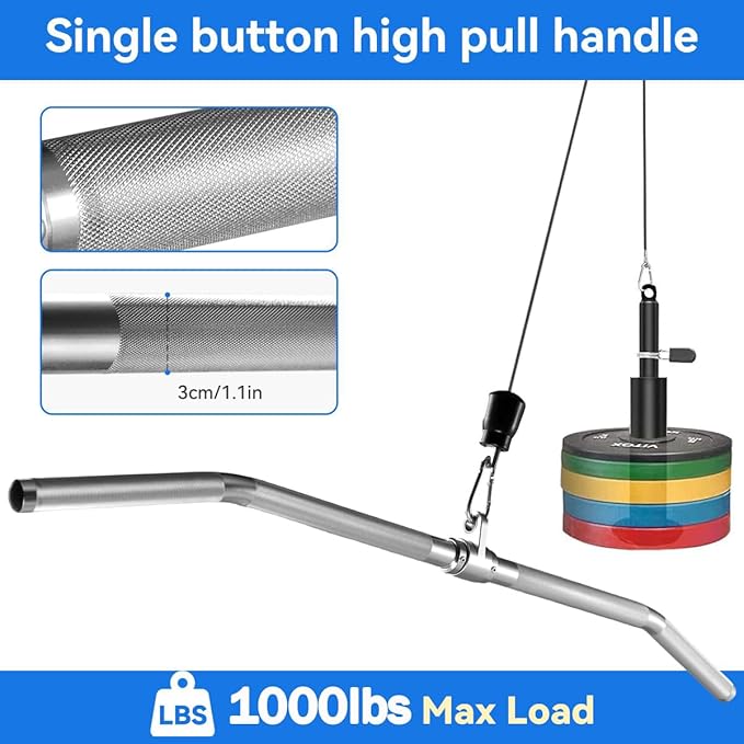 Cable Machine Attachment, lat pull down bar, Lightweigh Aluminum Tricep Straight Bar, V Bar, LAT Pulldown Attachments, gym attachments for cable machine, Accessories Load 1000lbs