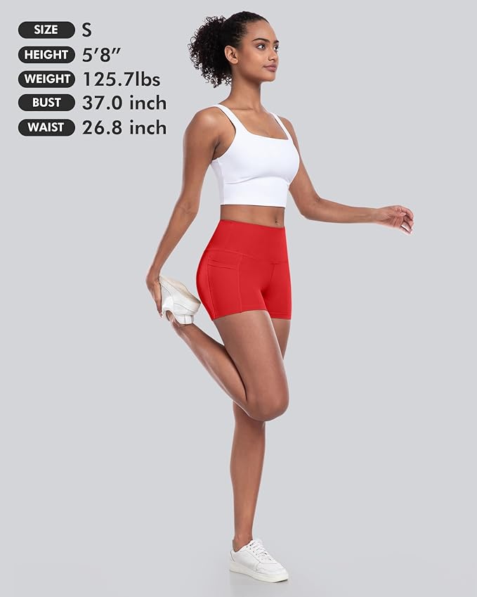 CHRLEISURE Womens Biker Yoga Shorts with Pockets: High Waisted Tummy Control Spandex Workout Athletic Gym Shorts 4 Packs