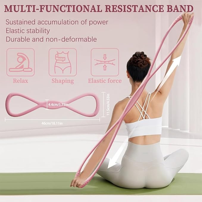 Resistance Bands, Figure 8 Resistance Band for Women Men, Resistance Bands for Arms, Back, Shoulder Stretch with Handles, for Working Out, Yoga, Pilates, Stretching
