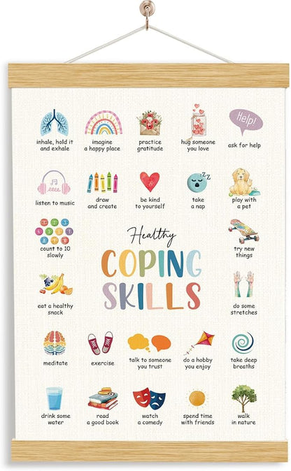 YGSDZY Coping Skills Poster, Wood Poster Hanger, Therapy Office Decor, School Psychology, Classroom Decor, Mental Health Posters, Therapy Wall Art Decoration, Mental Health Wall Decoration