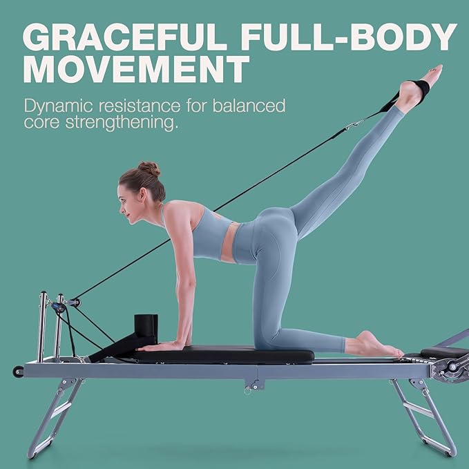 ARKANTOS Pilates Reformer Machine Foldable, Reformer Pilates Equipment for Gym Workout and Home Use, Suitable for Intermediate and Beginners Users