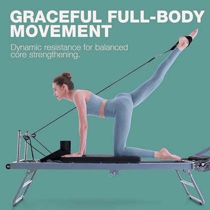 ARKANTOS Pilates Reformer Machine Foldable, Reformer Pilates Equipment for Gym Workout and Home Use, Suitable for Intermediate and Beginners Users