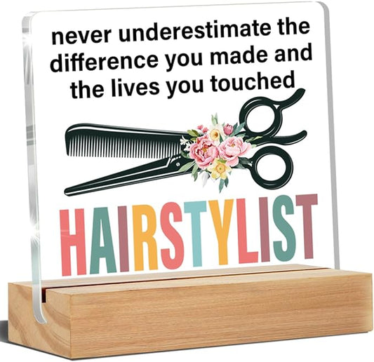 Hairstylist Gifts Hairdresser Gifts for Women, Retirement Gifts Thank You Gifts for Hair Stylist Hairdressers Hairstylist Never Underestimate the Difference Acrylic Desk Plaque Sign Salon Decor