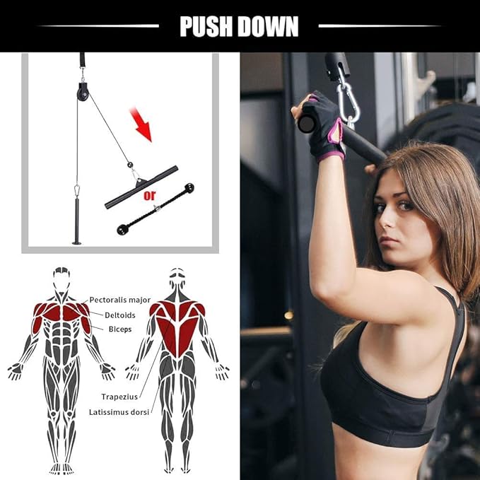 Fitness LAT and Lift Pulley System for Home Gym,Dual Weight Cable Pulley System Cable Machine Attachments with Upgraded Loading Pin for Biceps Curl, Tricep, Arm Workouts Home Gym Pulley System