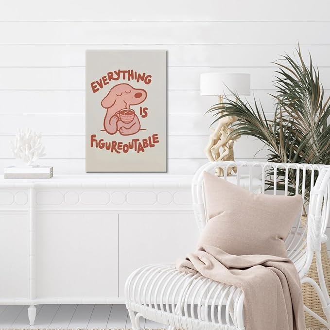 Everything is Figureoutable Motivational Canvas Wall Art Print Cute Dog Quote Inspirational Art Poster Mental Health Home Office Kids Affirmation Wall Decor Minimalist Picture 8x12inch Framed