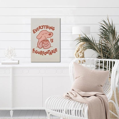 Everything is Figureoutable Motivational Canvas Wall Art Print Cute Dog Quote Inspirational Art Poster Mental Health Home Office Kids Affirmation Wall Decor Minimalist Picture 8x12inch Framed