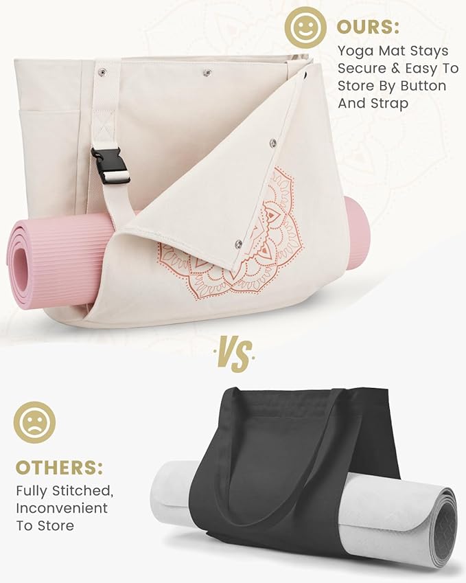 Gonex Yoga Mat Bag, Yoga Gym Bag Tote Bag with Multi Pockets For Women Men, Canvas Yoga Mat Carrier Take in Out Mat Easily For Pilates Travel Workout Office