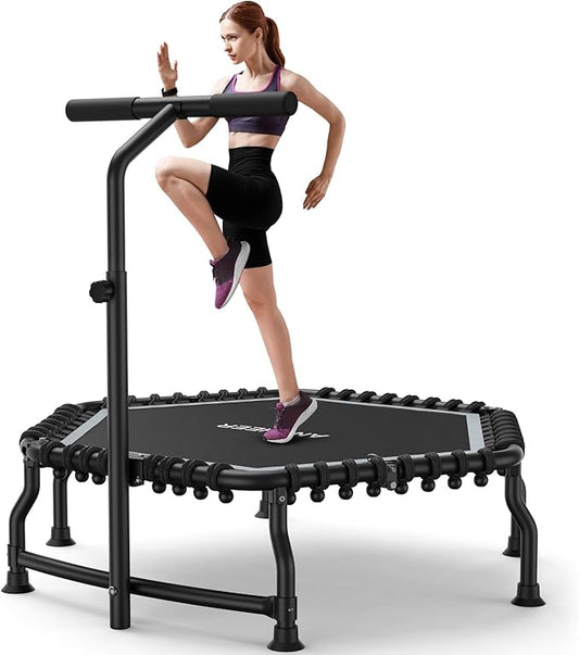 ANCHEER 50" Rebounder Trampoline for Adults- 2025 Foldable Mini Trampoline with Bar- Exercise Trampoline for Adults, Max Load 560lbs, for Indoor/Garden Workout