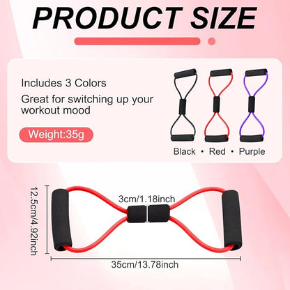 Figure 8 Fitness Resistance Bands with Handles, Exercise Elastic Bands for Women Arm Shoulder Back Leg Chest Stretch, Workout Equipment for Yoga, Pilates, Physical, Therapy, Home Gym Fitness, 3 Pack