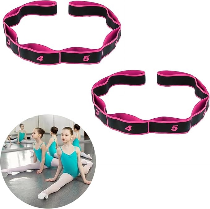 2 PCS Kids Dance Stretch Straps - Multi-Loop Adjustable Exercise Bands - 8 Loops (Pink)