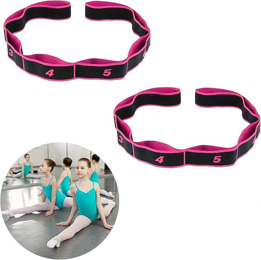 2 PCS Kids Dance Stretch Straps - Multi-Loop Adjustable Exercise Bands - 8 Loops (Pink)