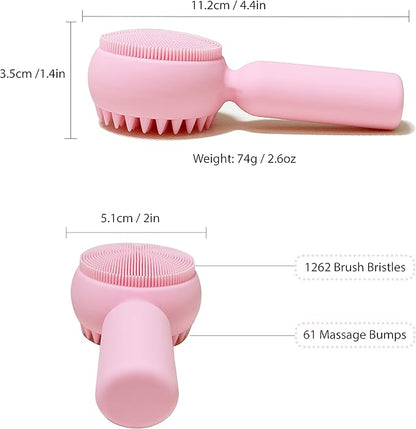 2 PC Silicone Facial Cleansing Brush 2 in 1 Facial Scrubber Manual Exfoliating Facial Brush Face Cleanser Face Exfoliator Ultrafine Bristles for Sensitive Skin Easy to Clean Lather Well(Pink&Green)