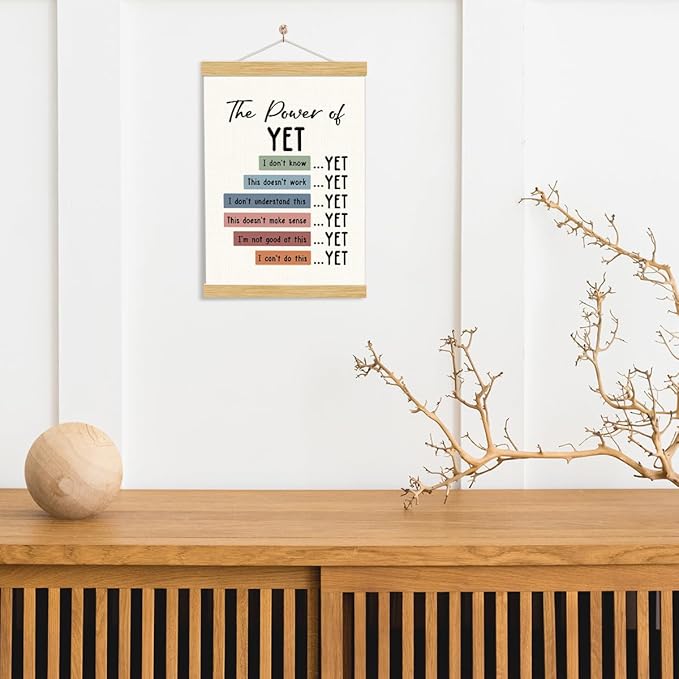 YGSDZY The Power Of Yet Poster, Therapy Office Decor, Wood Poster Hanger, Boho Classroom, Growth Mindset Mental Health Posters, Therapy Wall Art, School Psychology, Classroom Decor