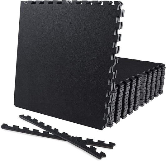 CAPHAUS EVA Foam Floor Tiles with Black Top, 24 Inch x 24 Inch Interlocking Carpet Texture Mats