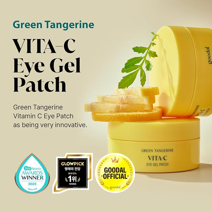 GOODAL Green Tangerine Vitamin C Eye Patches 60 Sheets – Hydrating Gel Under Eye Masks for Tired Puffy Eyes, Korean Skincare, Glass Skin Look, Daily Self Care Essentials