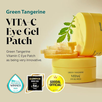 GOODAL Green Tangerine Vitamin C Eye Patches 60 Sheets – Hydrating Gel Under Eye Masks for Tired Puffy Eyes, Korean Skincare, Glass Skin Look, Daily Self Care Essentials
