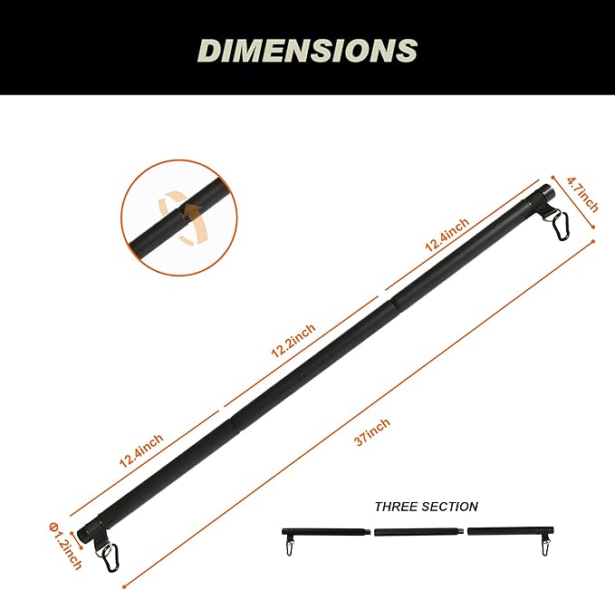 Portable Resistance Band Bar, Carbon Steel Resistance Bar for Resistance Bands, Dual Cable Machine Bar, Straight Bar Cable Attachment, MAX Weight Loading 60kg, Adjustable from 37" to 24.8"