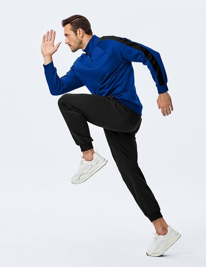 JMIERR Men's 2 Piece Casual Outfits Quarter Button Lightweight Sweatshirt Tracksuit & Joggers Sweatpants Sweatsuit Set