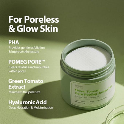 SUNGBOON EDITOR Green Tomato Pore Peeling Pad 60 Sheets | Exfoliating PHA Toner Pads with Green Tomato & Hyaluronic Acid | Pore Minimizer for Face | Korean Skincare