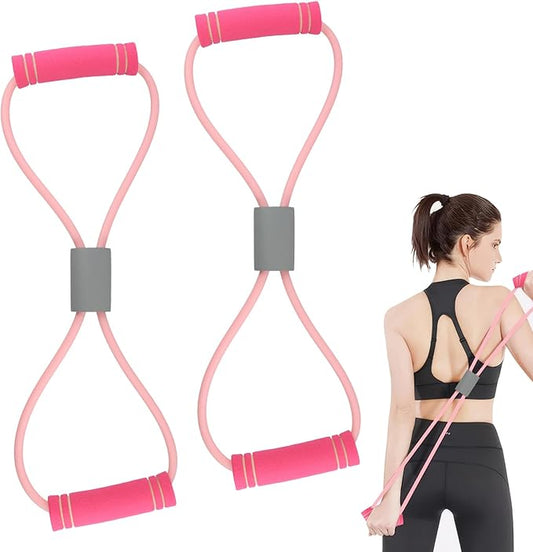 Saludea Resistance Band, 2 PCS with Handles Figure 8 Resistance Band, Yoga Gym Fitness Pulling Rope for Full Body Workout Arms Shoulders Back Legs and Buttocks (Pink)